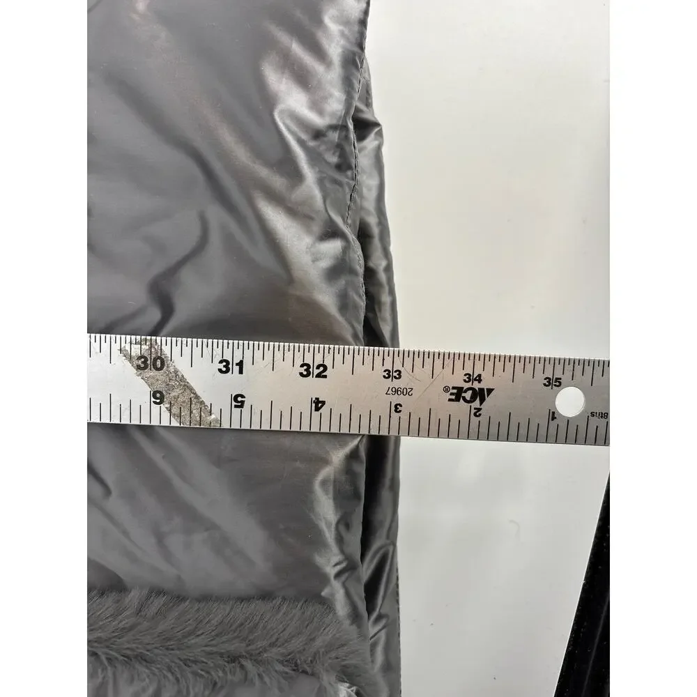 Martha Stewart Metallic Puffer Coat with Faux Fur Details Womens L Silver
